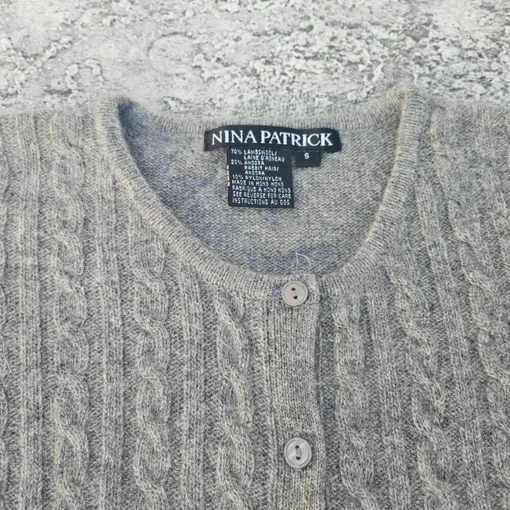 Nina Patrick Women Cardigan Sweater Button Front Gray Lamp Wool Size S - Picture 7 of 9
